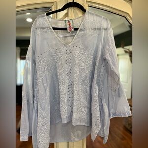 Johnny Was Embroidered V-Neck Peasant Top